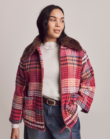 Julipa Check Fur Trim Collar Coat