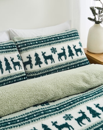 Festive Reindeer Fairisle Fleece Duvet Cover Set