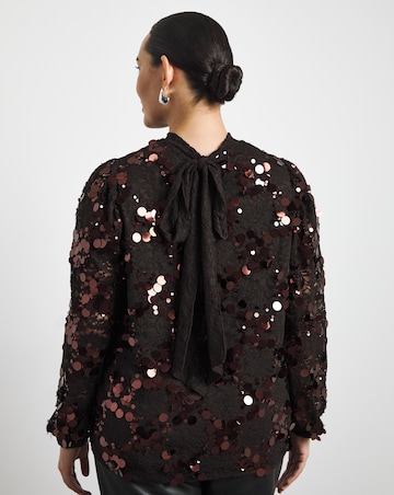 Joanna Hope High Neck Lace Sequin Blouse