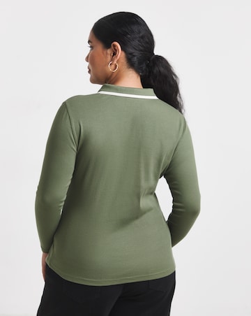Simply Be Khaki Long Sleeve Ribbed Polo Neck With Contrast Tipping