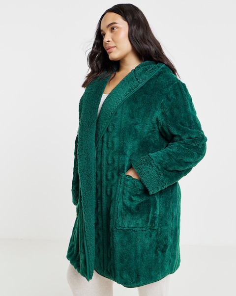 Pretty Secrets Cable Fleece Lounge Cardigan Green