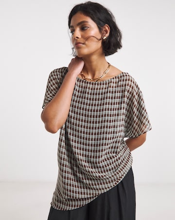 Check Chiffon Draped Top
