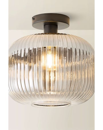 ValueLights Calpe Large Matte Black Ribbed Smoke Glass Ceiling Light
