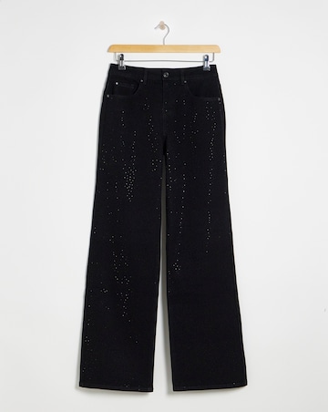Black All Over Embelished Wide Leg Jeans