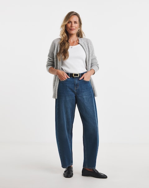 Mid Blue Authentic Tapered Barrel Jeans