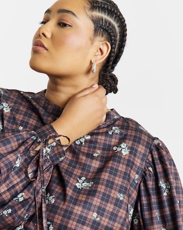 Simply Be Floral Check High Neck Blouse