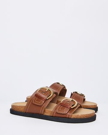 Hanoi Leather Double Buckle Footbed Sandals - Wide Fit (E)