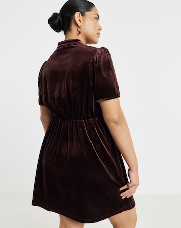 Simply Be Chocolate Velour Cutout Tie Neck Skater Dress