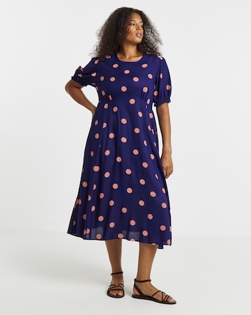 Simply Be Green And Pink Spot Printed Short Sleeve Viscose Midi Dress