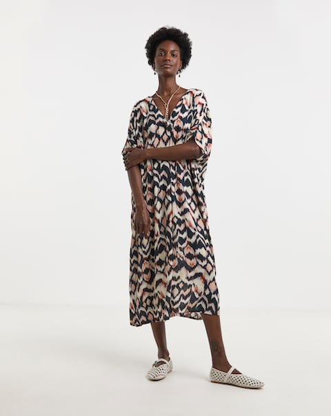 Textured Crinkle Kaftan Overhead Midi Dress
