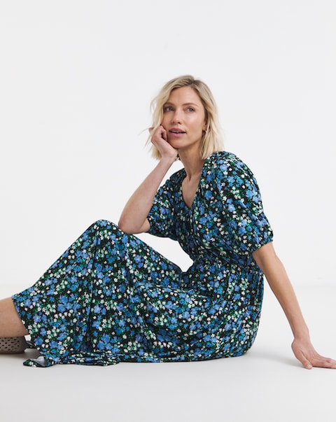 Jersey Waisted Midi Tea Dress