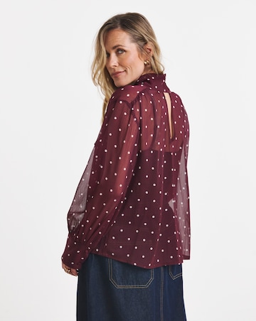 Spot Print Neck Tie Georgette Blouse