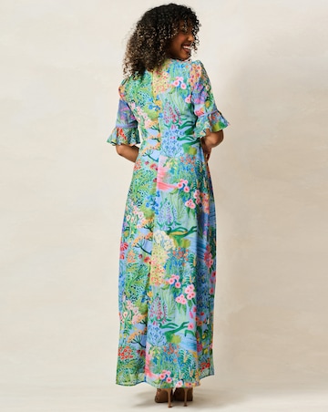 Hope & Ivy Hazel Frill Sleeve Thigh Split Open Back Maxi Dress With Lace Trim