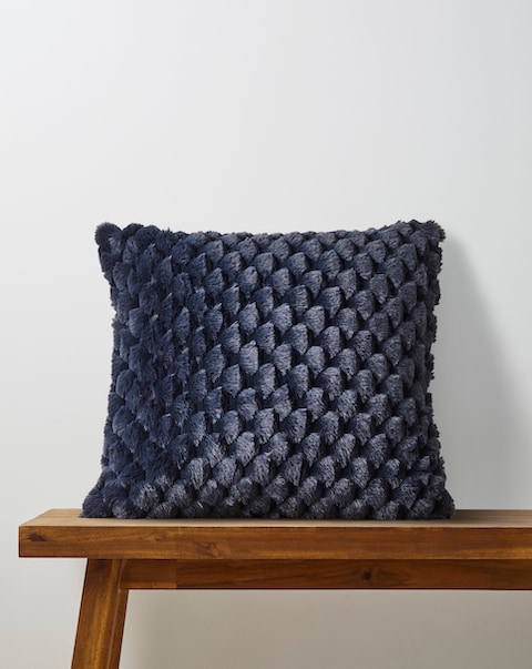 Scallop Faux Fur Cushion - Navy