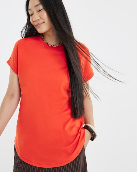 Longline Short Sleeve Curved Hem Top