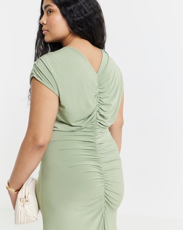 Sage Ruched Front Maxi Bridesmaid Dress