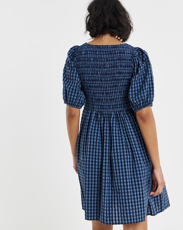Simply Be Navy Gingham Shirred Skater Dress