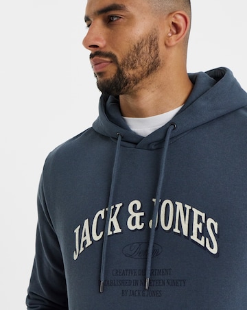 Jack & Jones Denver Logo Hoodie - Grey Blue