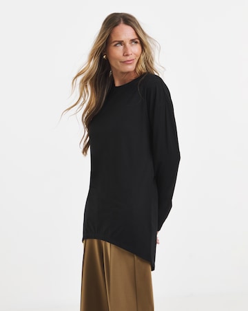 Black Crew Neck Long Sleeve Dipped Back Top