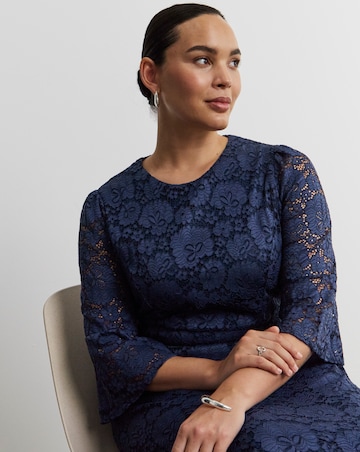 Joanna Hope Fluted Sleeve Stretch Lace Midi Dress