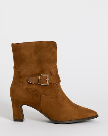 Heather Buckle Detail Heeled Ankle Boots - Wide Fit (E)