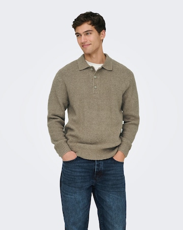 Only & Sons Dale Relaxed Long Sleeve Knitted Polo - Walnut