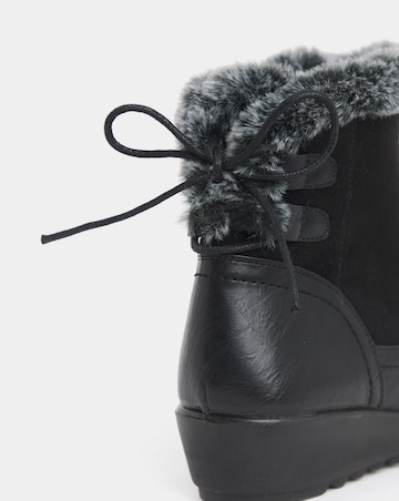 Cushion Walk Faux Fur Cuff Laced Back Boots - Wide Fit (E)
