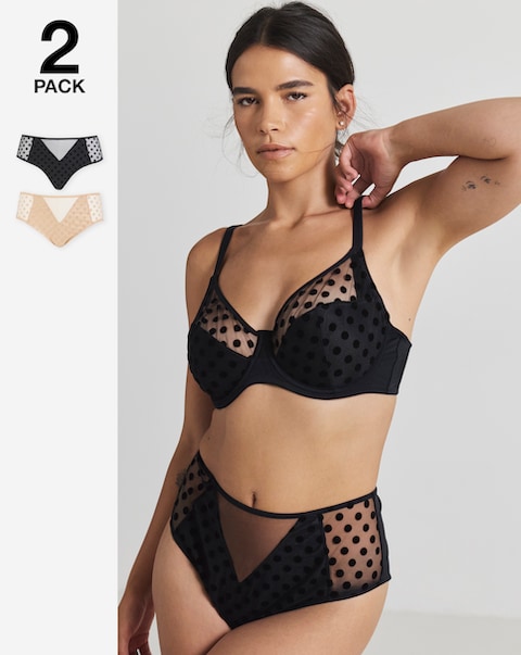 Pretty Secrets (2 Pack) Hannah Spot Full Brief Knickers Black/Almond