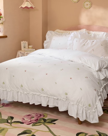 Cath Kidston Tiny Floral Embroidered Frill Duvet Cover Set