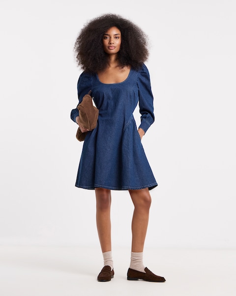 Mid Blue Long Sleeve Mini Dress