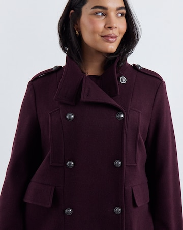 Aubergine Funnel Neck Military Coat