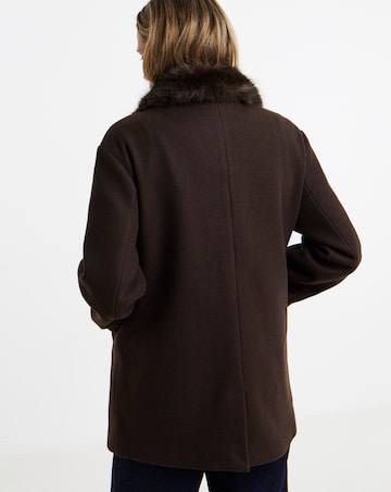 Chocolate Faux Fur Collar Pea Coat