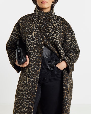 Leopard Print Funnel Neck Coat