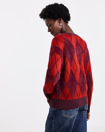 Brushed Argyle V-Neck Jumper
