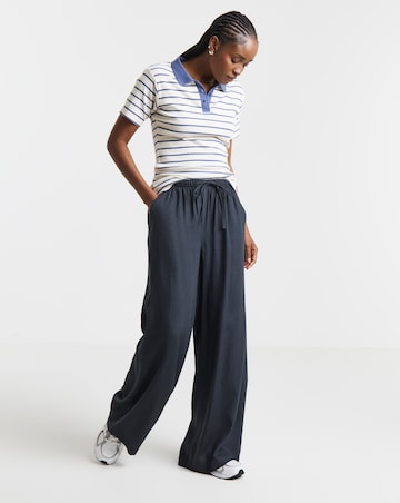 Simply Be Navy Tie Waist Linen Mix Wide Leg Trousers