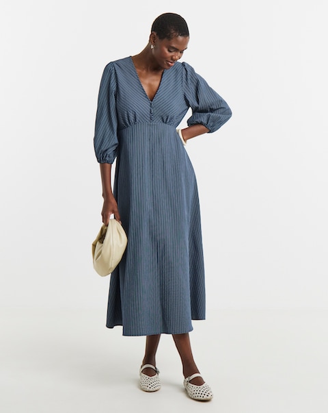 Stripe Button Detail Tea Dress