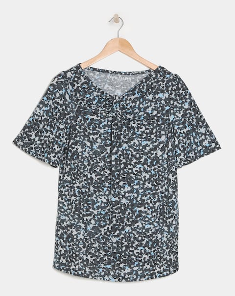Blue Print Twist Detail Angel Sleeve Top
