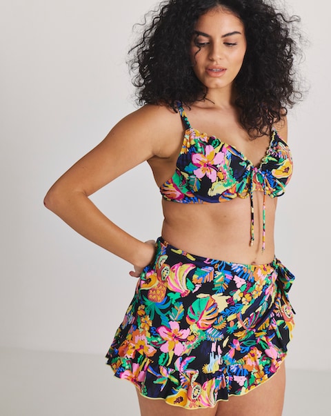 Fruit And Palm Print Skirted Detail Bikini Brief