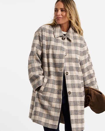 Check Collared Button Front Lined Coat
