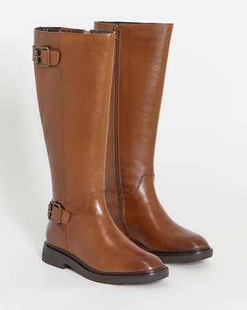 Britt Leather Flat Knee High Boots - Wide Fit (E) & Curvy Calf