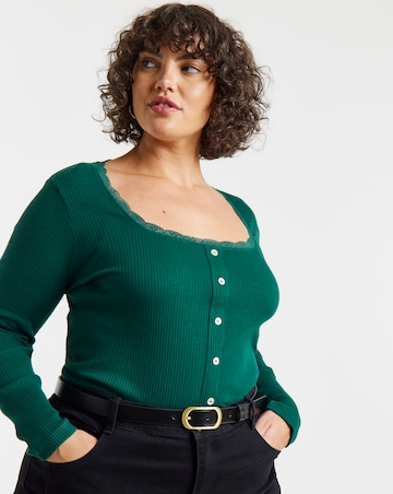 Simply Be Green Square Neck Button Down Long Sleeve Top
