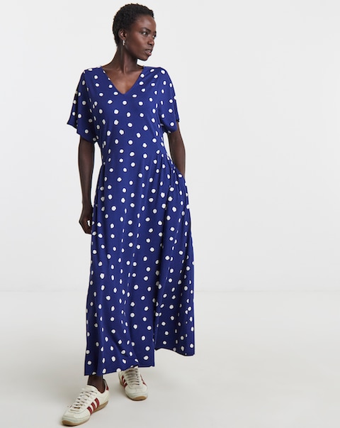 Spot Print Jersey Neckl Maxi Dress
