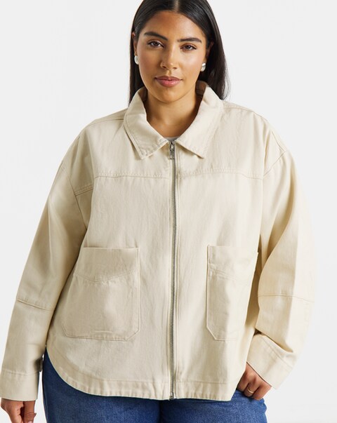 Simply Be Stone Cropped Utility Jacket