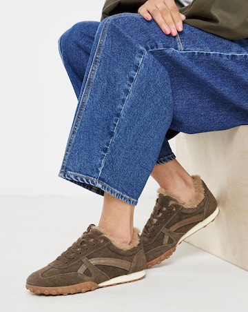Araminta Suede Fur Trim Retro Trainers - Extra Wide Fit (EEE)