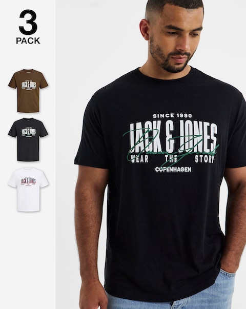 JACK & JONES Aero 3 Pack T-Shirts - Multi