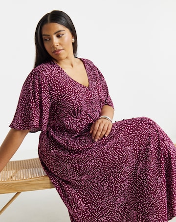 Berry Print Spun Viscose Button Up Midi Dress