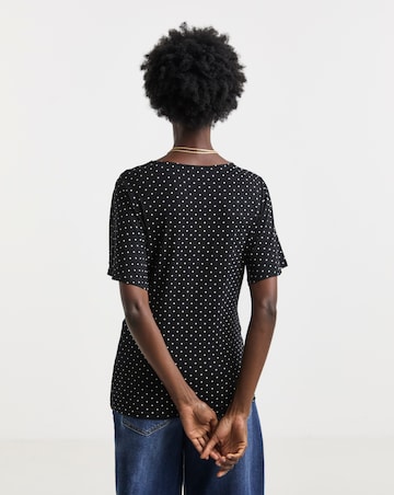 Spot Print Angel Sleeve Lace Trim Top
