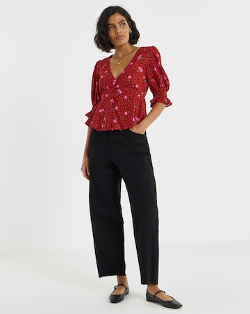 Simply Be Red Cherry Print Shirred Sleeve Tea Blouse