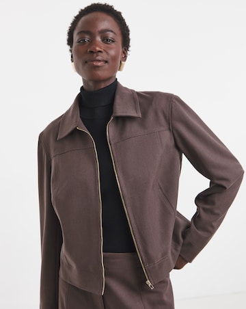 Zip Front Herringbone Jacket