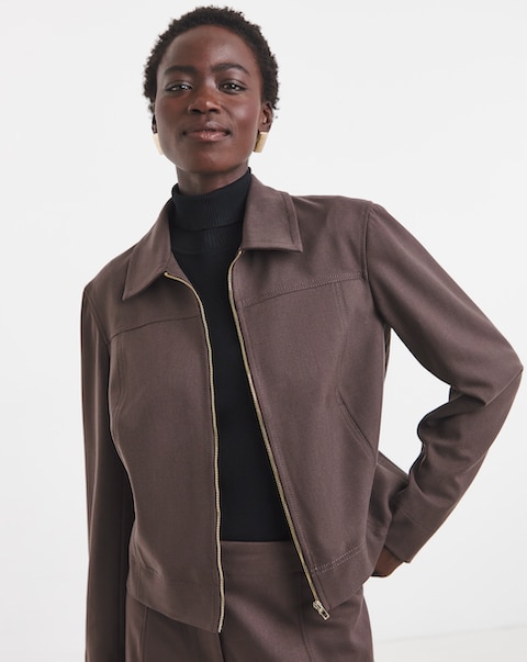 Zip Front Herringbone Jacket